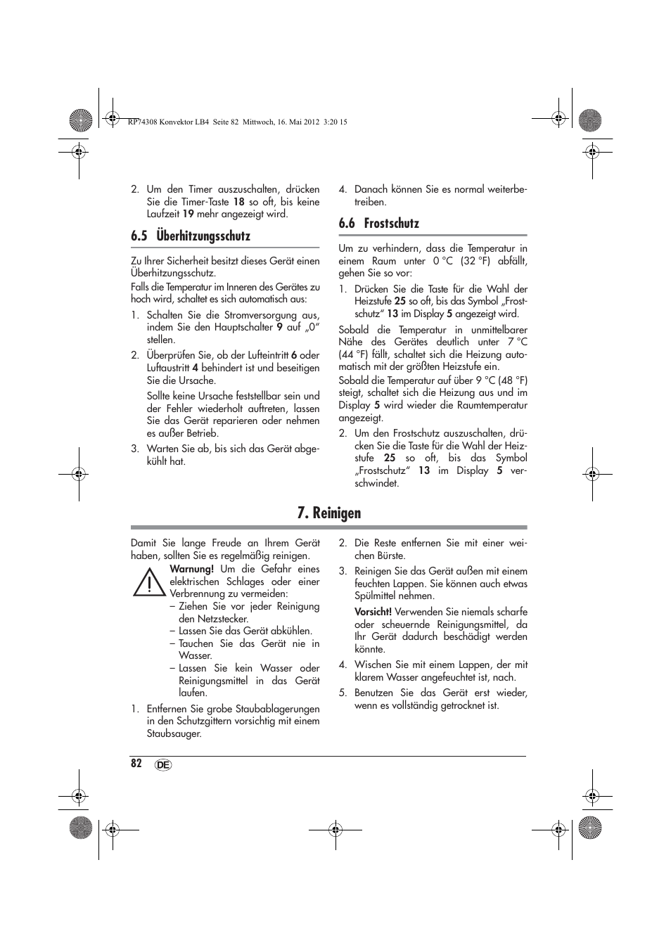 Reinigen, 5 überhitzungsschutz, 6 frostschutz | Silvercrest SKD 2300 A1 User Manual | Page 84 / 90