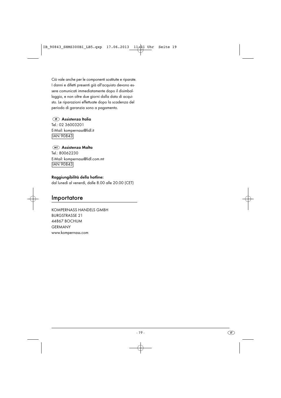 Importatore | Silvercrest SHMS 300 B1 User Manual | Page 22 / 53