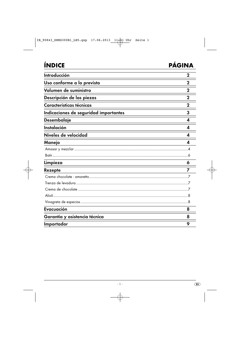 Índice página | Silvercrest SHMS 300 B1 User Manual | Page 4 / 53