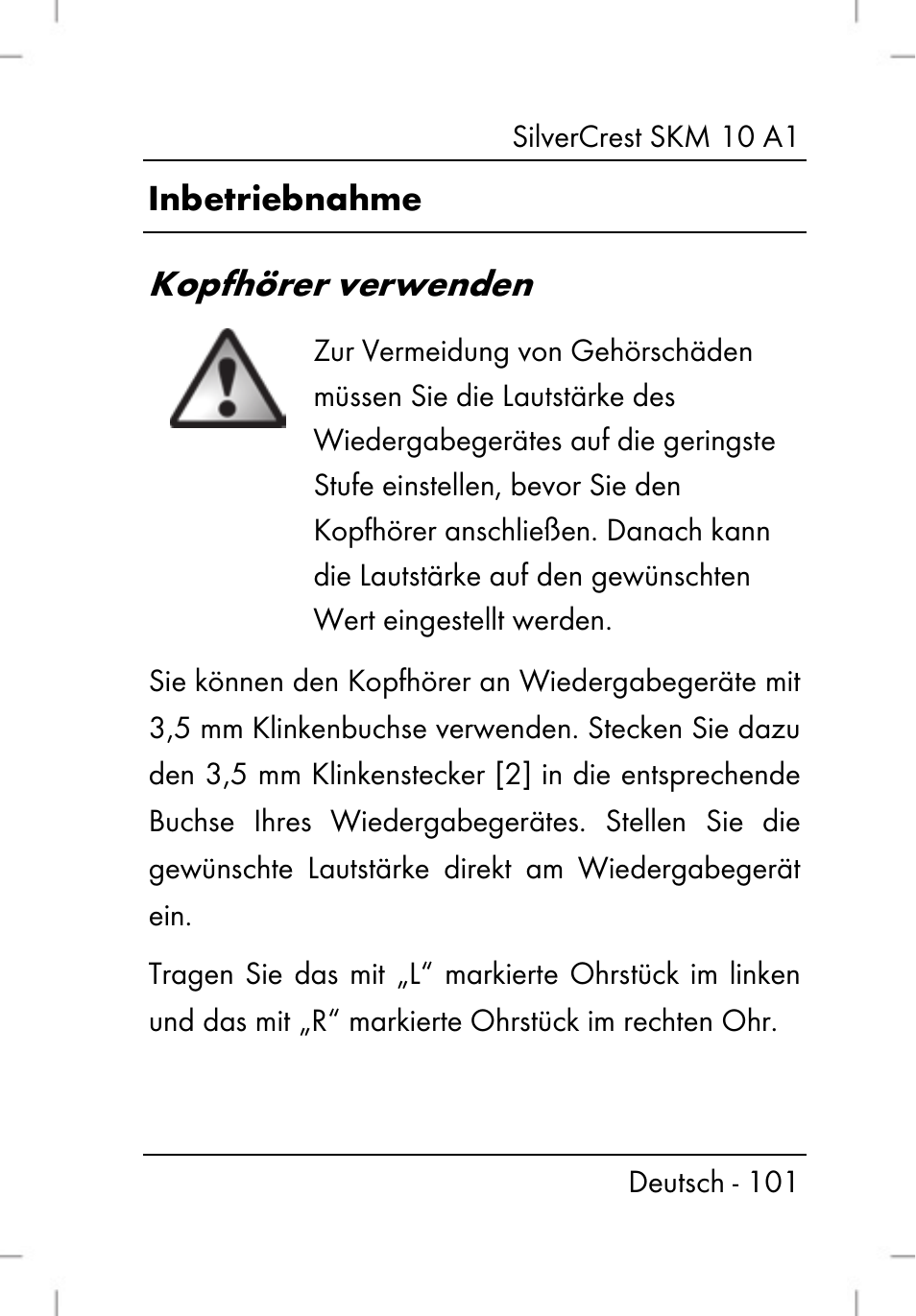 Kopfhörer verwenden | Silvercrest SKM 10 A1 User Manual | Page 103 / 110
