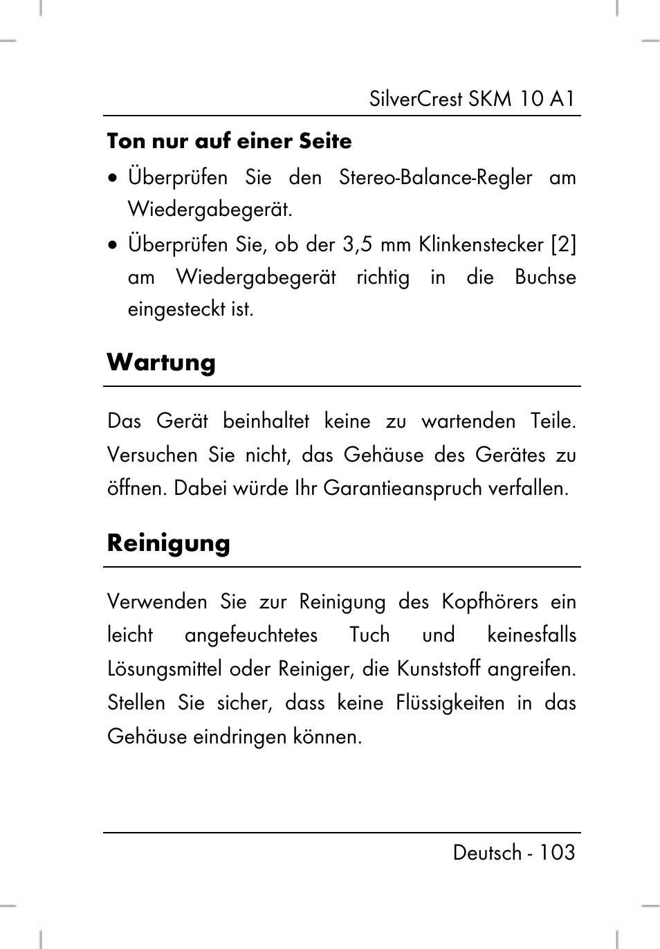 Wartung, Reinigung | Silvercrest SKM 10 A1 User Manual | Page 105 / 110