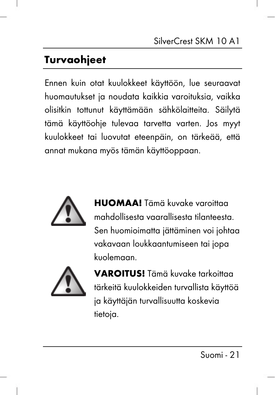 Turvaohjeet | Silvercrest SKM 10 A1 User Manual | Page 23 / 110