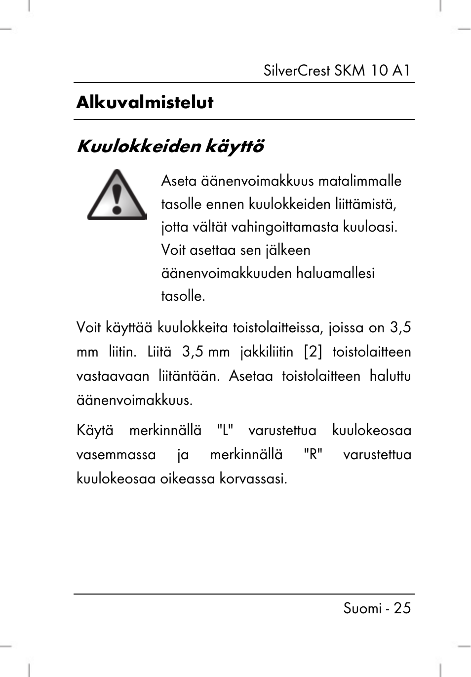 Kuulokkeiden käyttö | Silvercrest SKM 10 A1 User Manual | Page 27 / 110