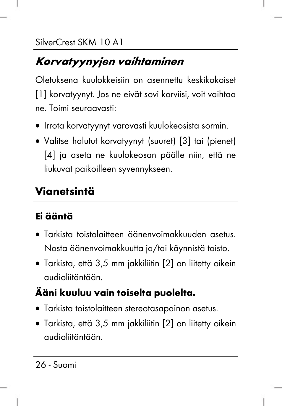 Korvatyynyjen vaihtaminen | Silvercrest SKM 10 A1 User Manual | Page 28 / 110