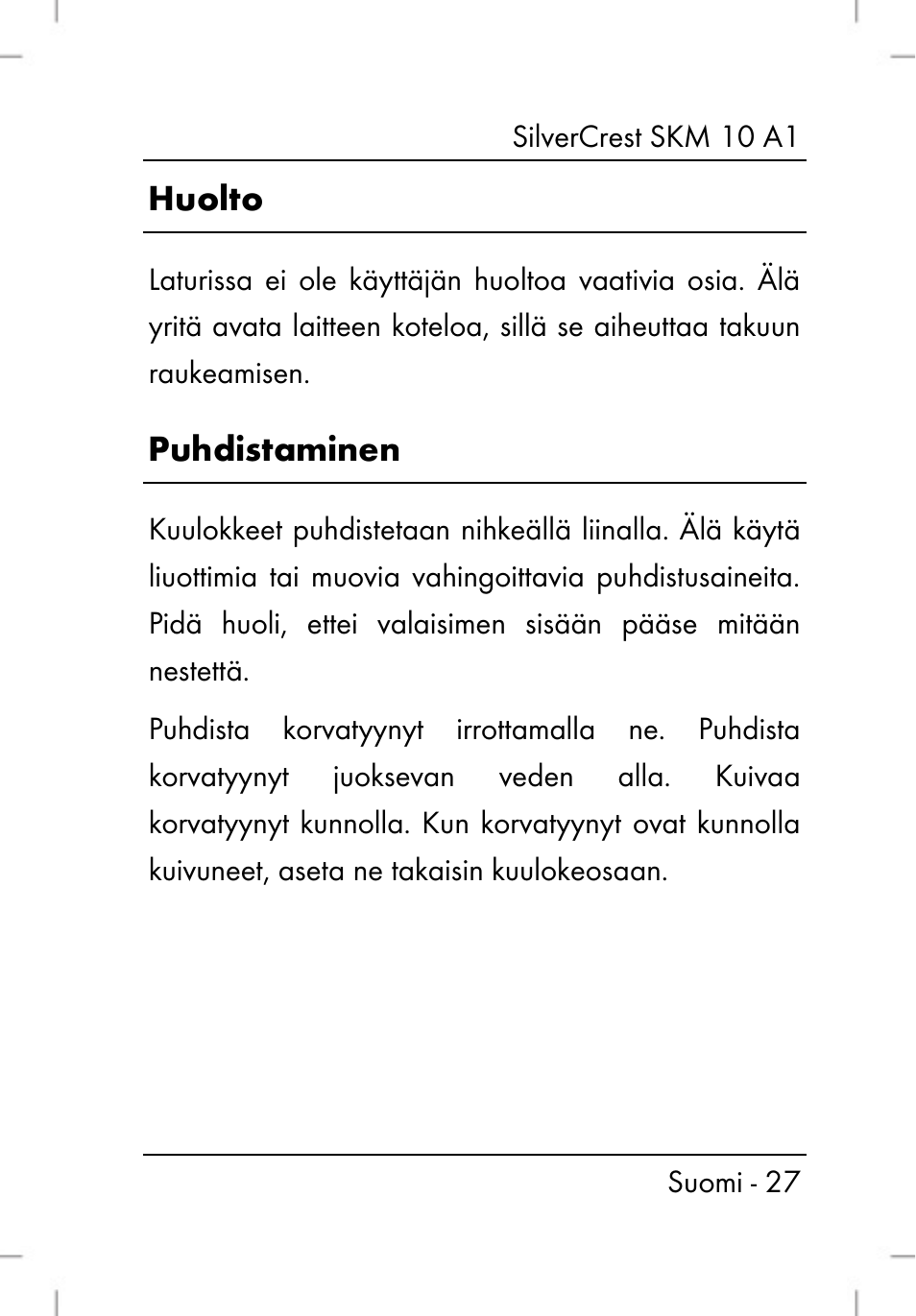 Huolto, Puhdistaminen | Silvercrest SKM 10 A1 User Manual | Page 29 / 110