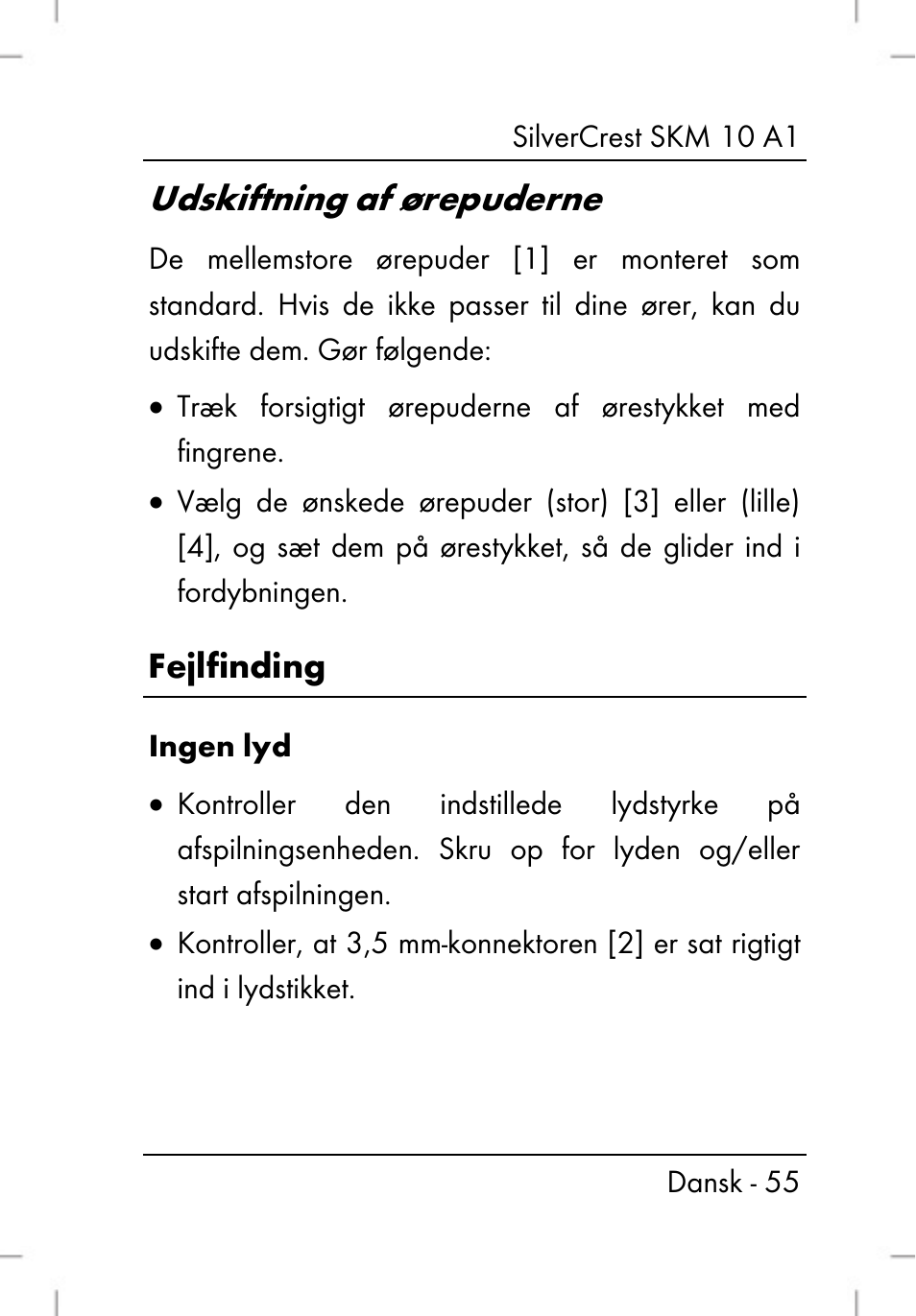 Udskiftning af ørepuderne | Silvercrest SKM 10 A1 User Manual | Page 57 / 110