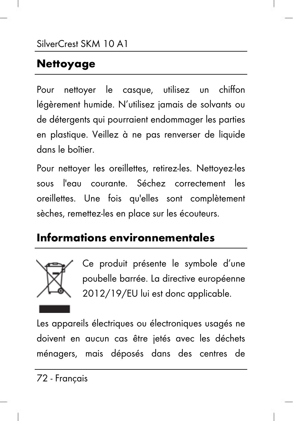 Nettoyage, Informations environnementales | Silvercrest SKM 10 A1 User Manual | Page 74 / 110