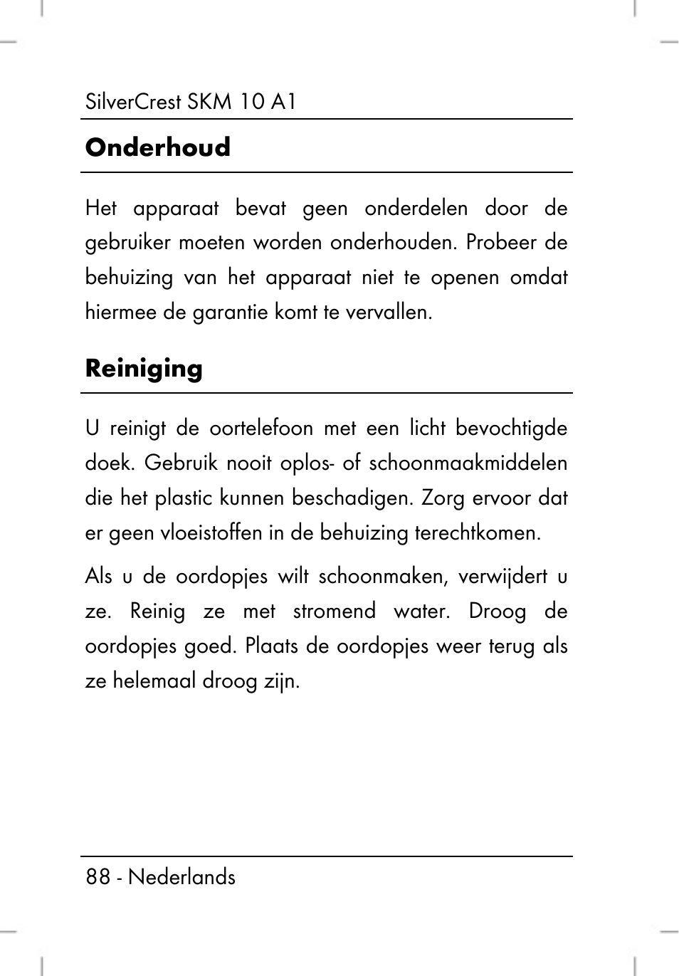 Onderhoud, Reiniging | Silvercrest SKM 10 A1 User Manual | Page 90 / 110