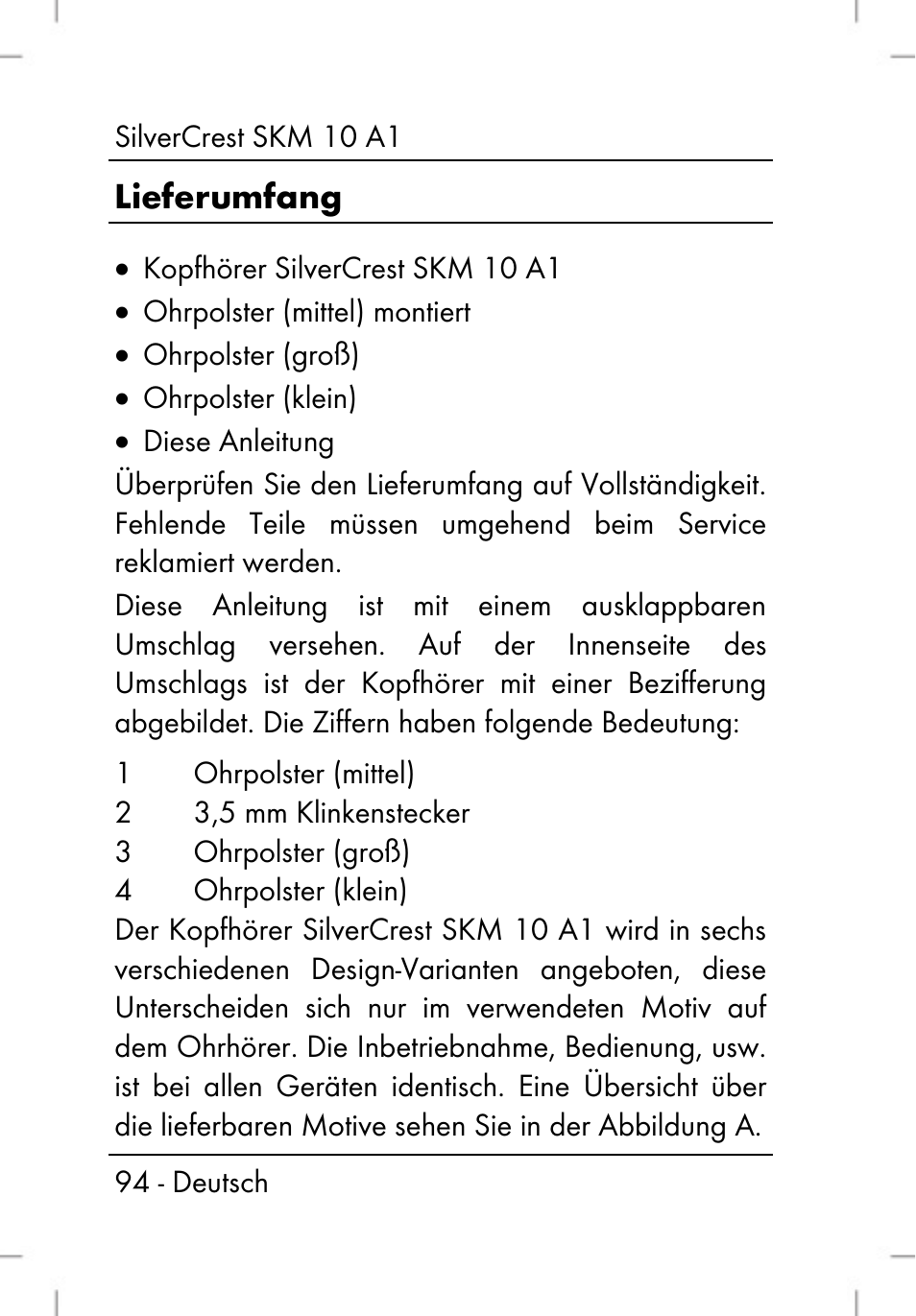 Lieferumfang | Silvercrest SKM 10 A1 User Manual | Page 96 / 110