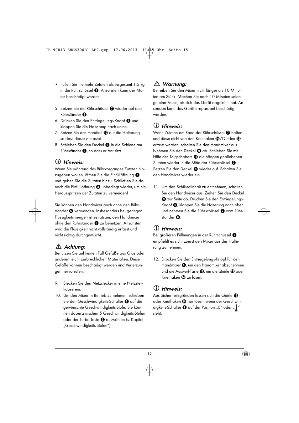 Hinweis, Achtung, Warnung | Silvercrest SHMS 300 B1 User Manual | Page 18 / 33