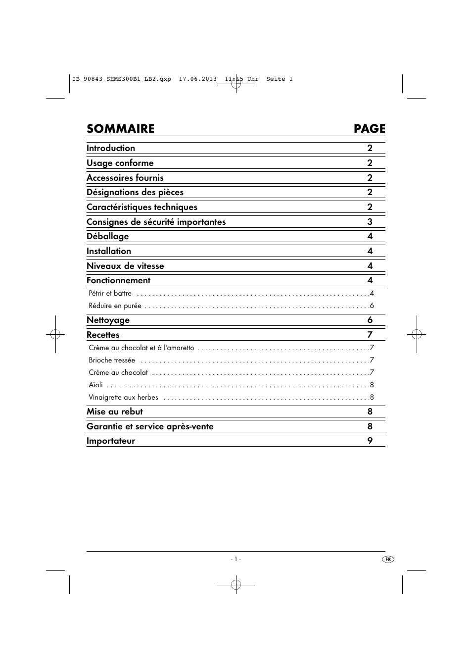 Sommaire page | Silvercrest SHMS 300 B1 User Manual | Page 4 / 33