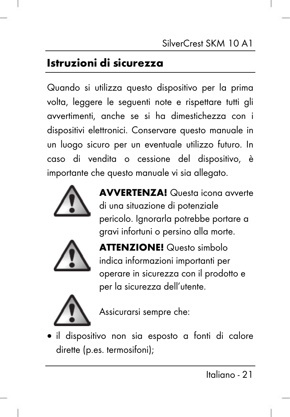 Istruzioni di sicurezza | Silvercrest SKM 10 A1 User Manual | Page 23 / 80