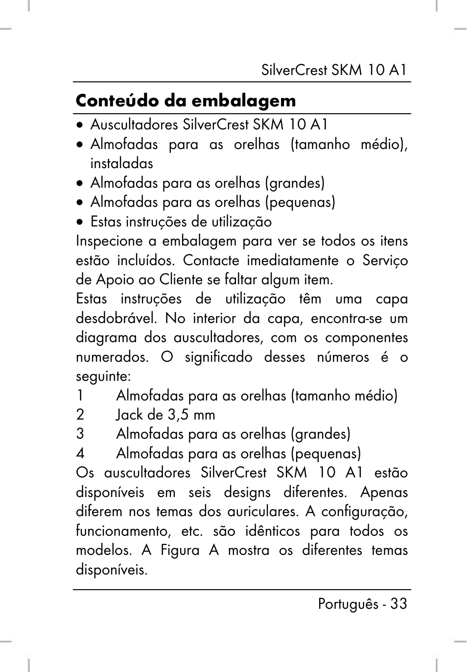 Conteúdo da embalagem | Silvercrest SKM 10 A1 User Manual | Page 35 / 80