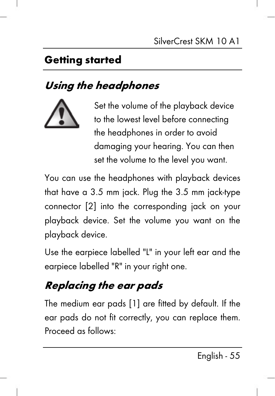 Using the headphones, Replacing the ear pads | Silvercrest SKM 10 A1 User Manual | Page 57 / 80
