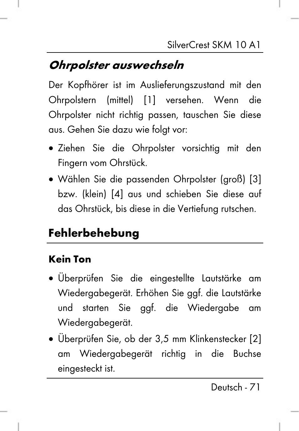 Ohrpolster auswechseln | Silvercrest SKM 10 A1 User Manual | Page 73 / 80