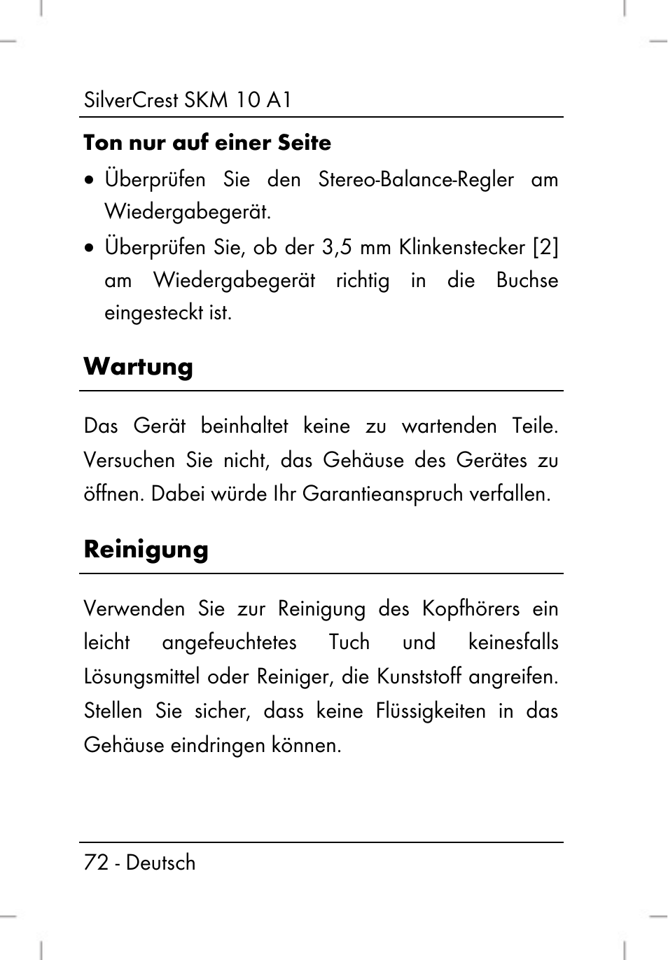 Wartung, Reinigung | Silvercrest SKM 10 A1 User Manual | Page 74 / 80