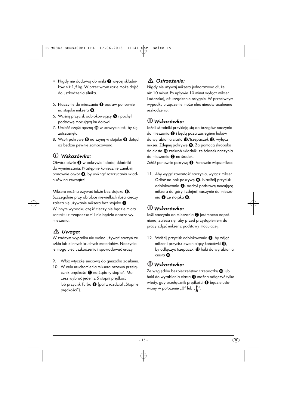 Wskazówka, Uwaga, Ostrzeżenie | Silvercrest SHMS 300 B1 User Manual | Page 18 / 73