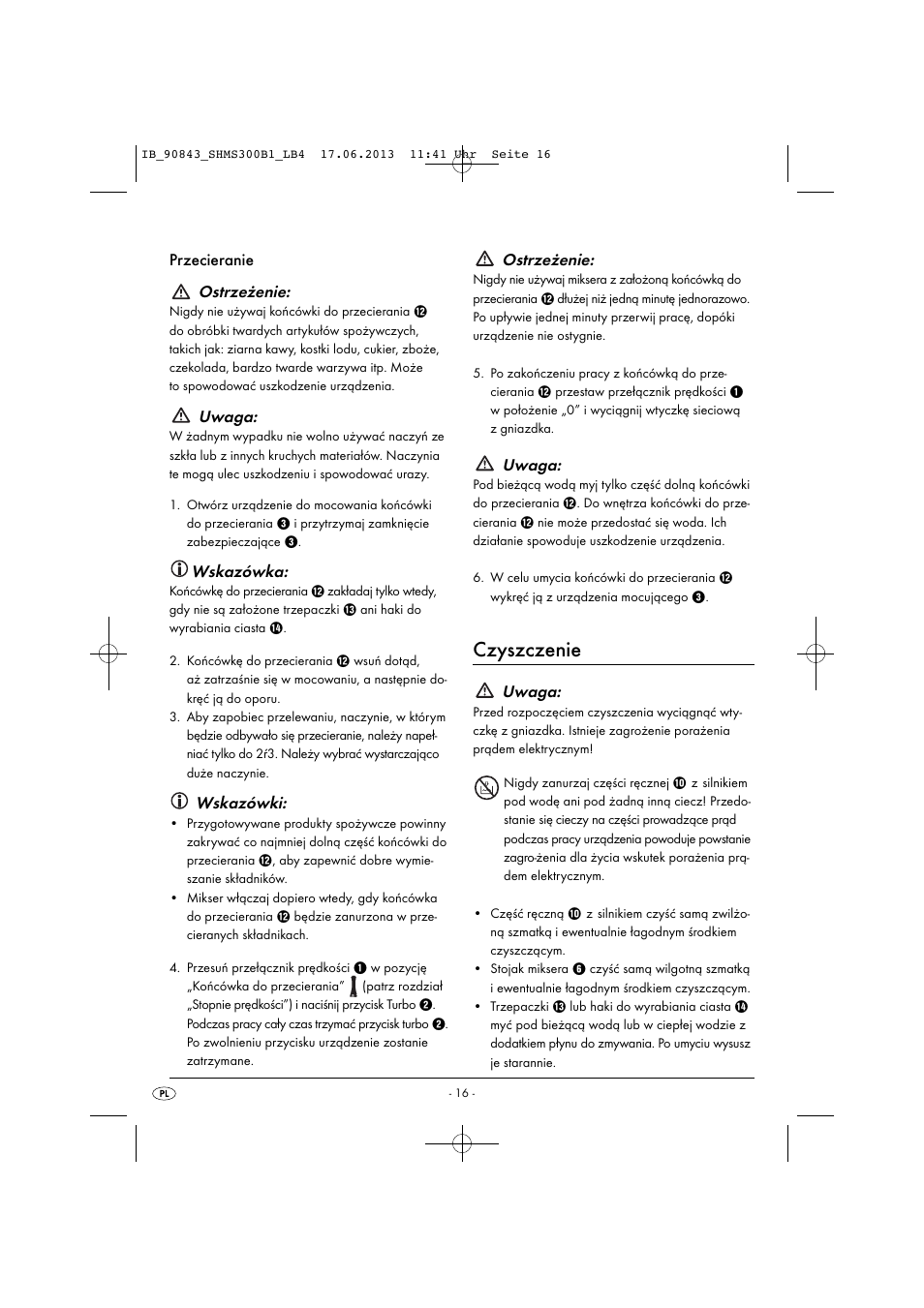 Czyszczenie, Przecieranie ostrzeżenie, Uwaga | Wskazówka, Wskazówki, Ostrzeżenie | Silvercrest SHMS 300 B1 User Manual | Page 19 / 73