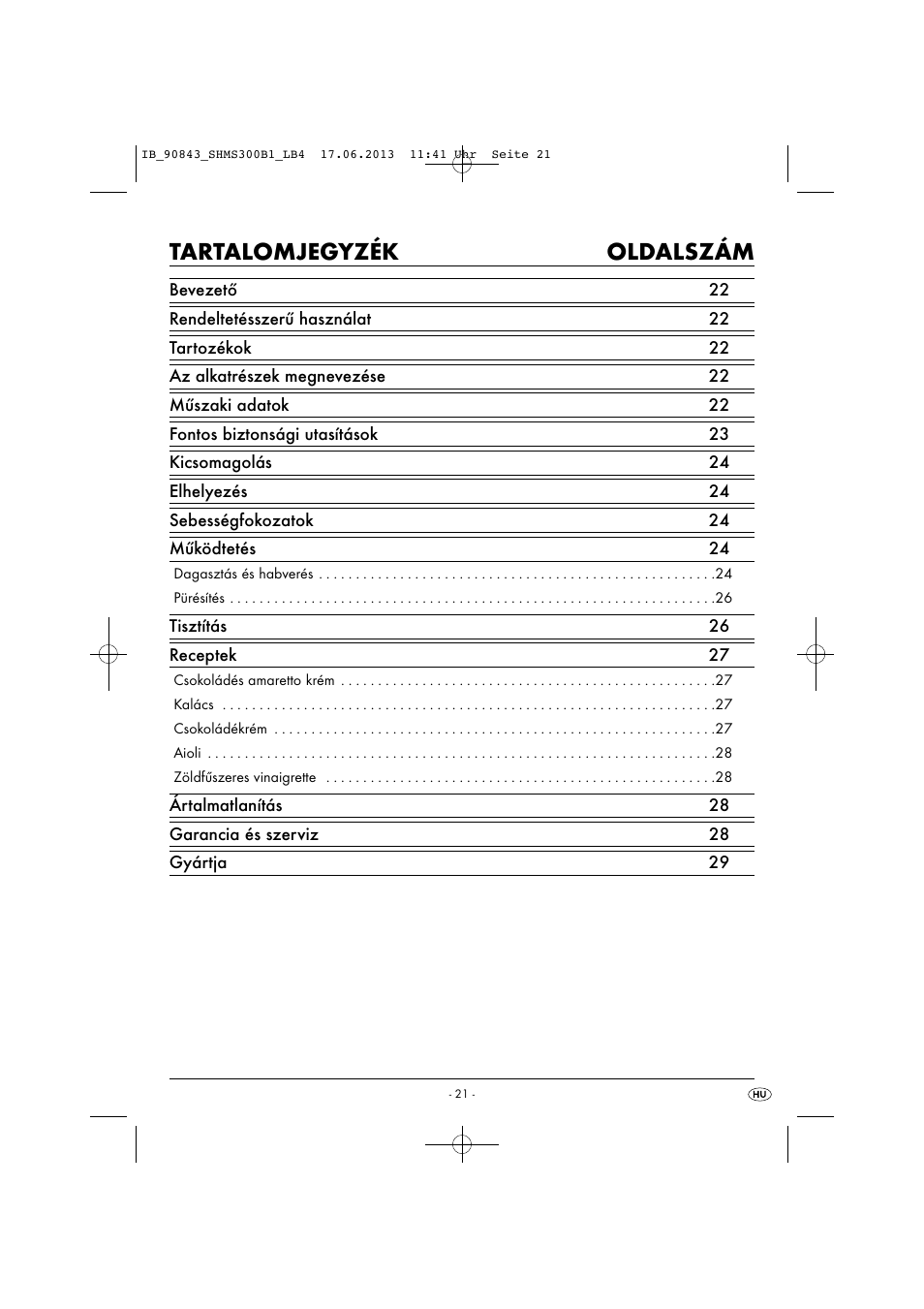 Tartalomjegyzék oldalszám | Silvercrest SHMS 300 B1 User Manual | Page 24 / 73