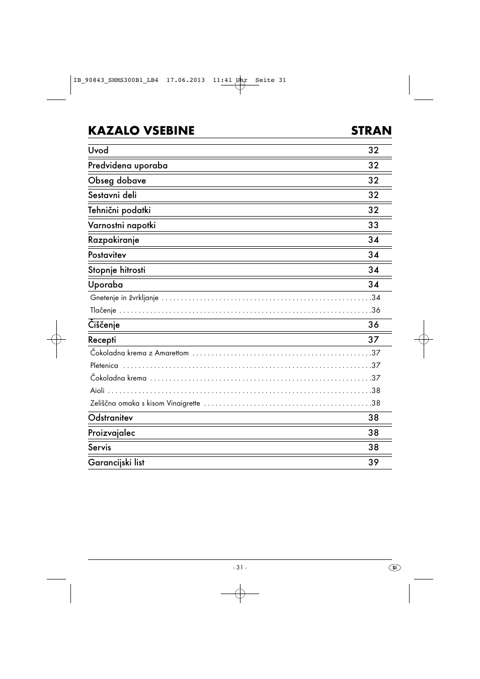 Kazalo vsebine stran | Silvercrest SHMS 300 B1 User Manual | Page 34 / 73
