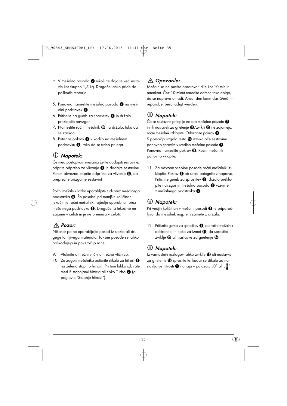 Napotek, Pozor, Opozorilo | Silvercrest SHMS 300 B1 User Manual | Page 38 / 73