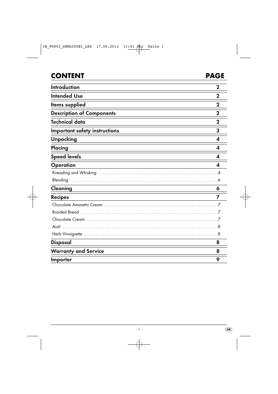 Content page | Silvercrest SHMS 300 B1 User Manual | Page 4 / 73