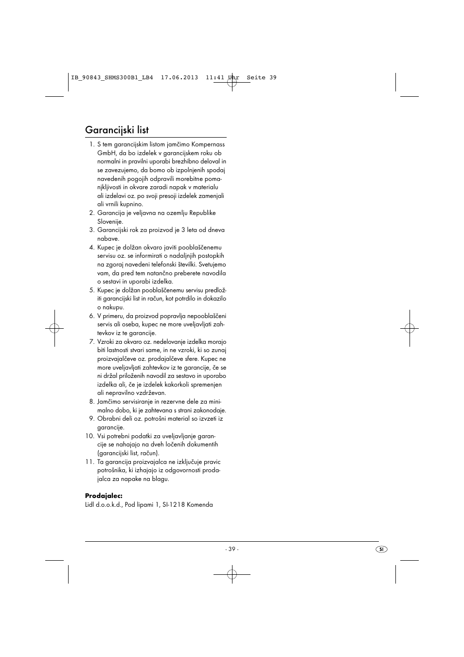 Garancijski list | Silvercrest SHMS 300 B1 User Manual | Page 42 / 73