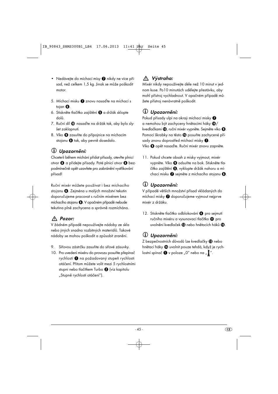 Upozornění, Pozor, Výstraha | Silvercrest SHMS 300 B1 User Manual | Page 48 / 73