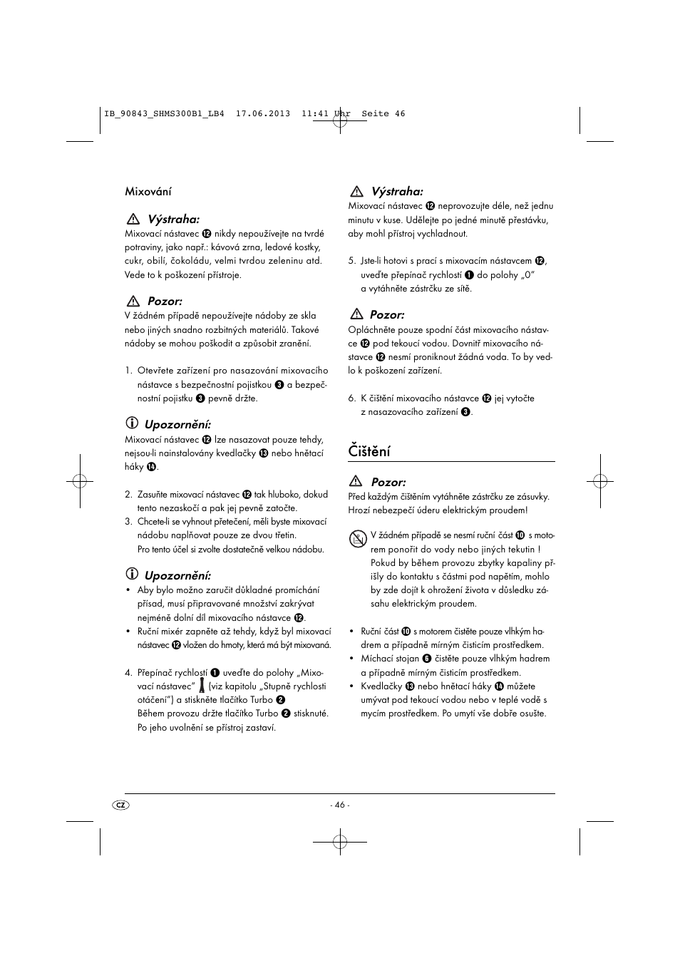 Čištění, Mixování výstraha, Pozor | Upozornění, Výstraha | Silvercrest SHMS 300 B1 User Manual | Page 49 / 73