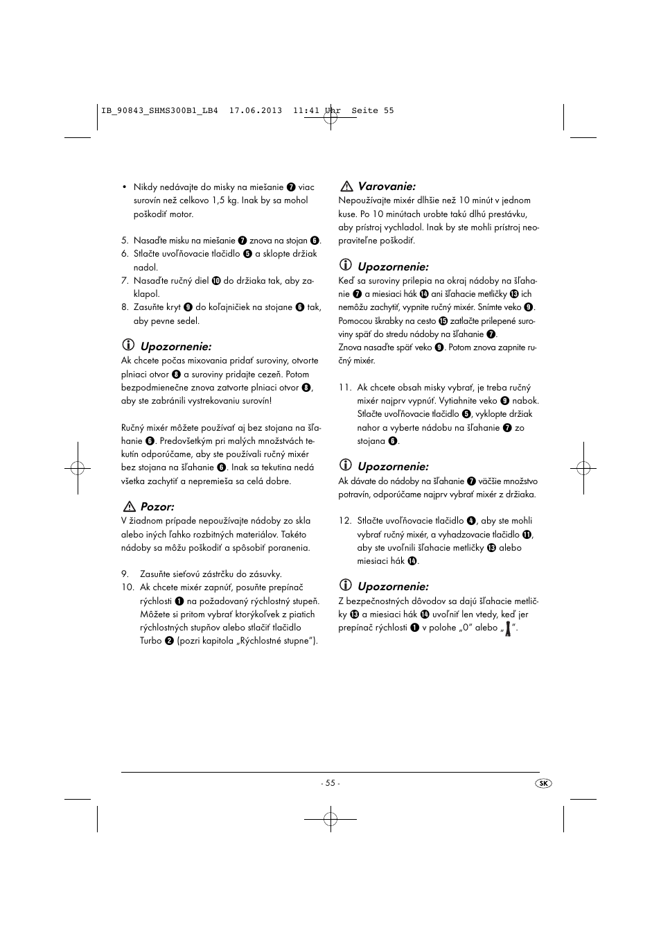 Upozornenie, Pozor, Varovanie | Silvercrest SHMS 300 B1 User Manual | Page 58 / 73