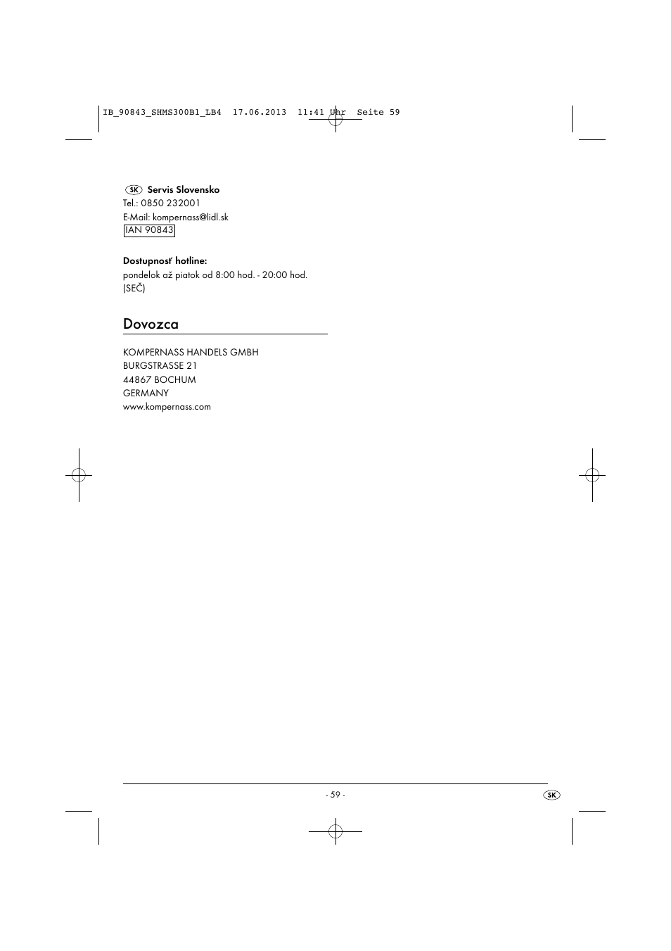 Dovozca | Silvercrest SHMS 300 B1 User Manual | Page 62 / 73