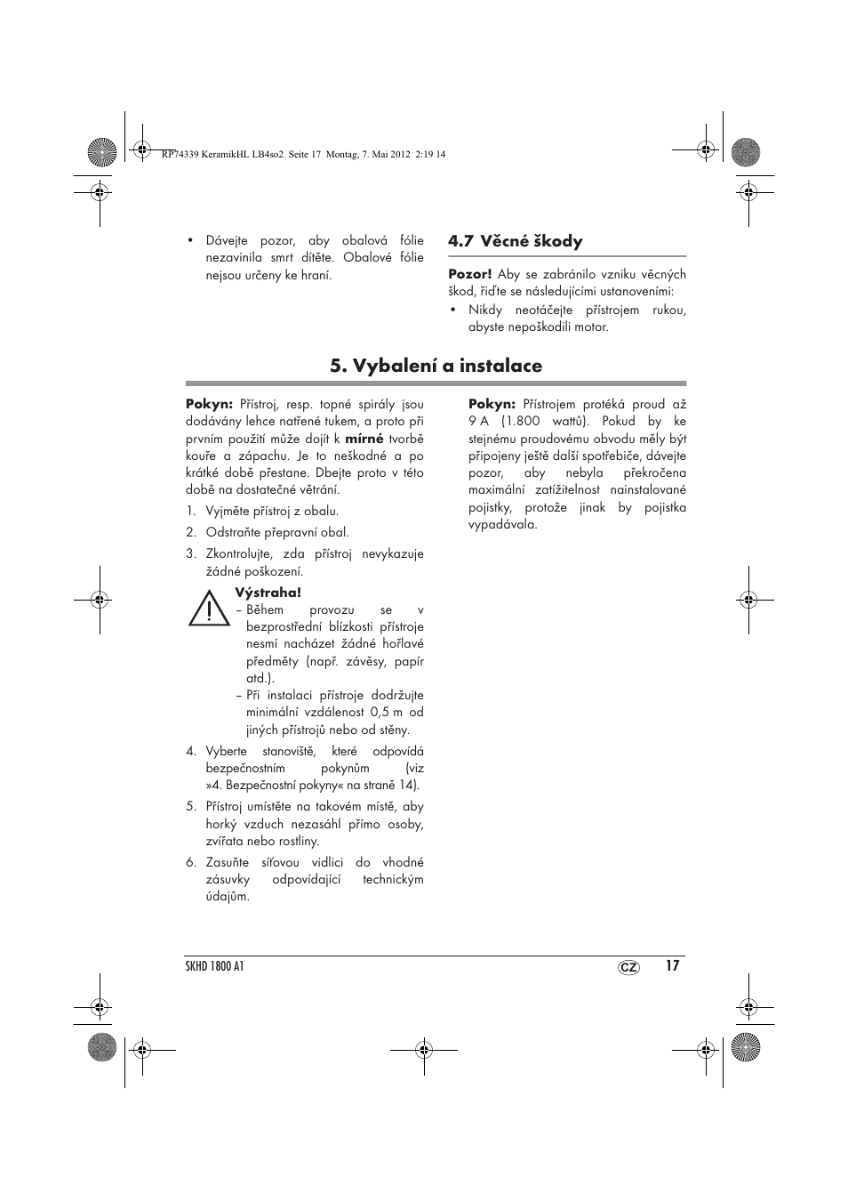 Vybalení a instalace | Silvercrest SKHD 1800 A1 User Manual | Page 19 / 46