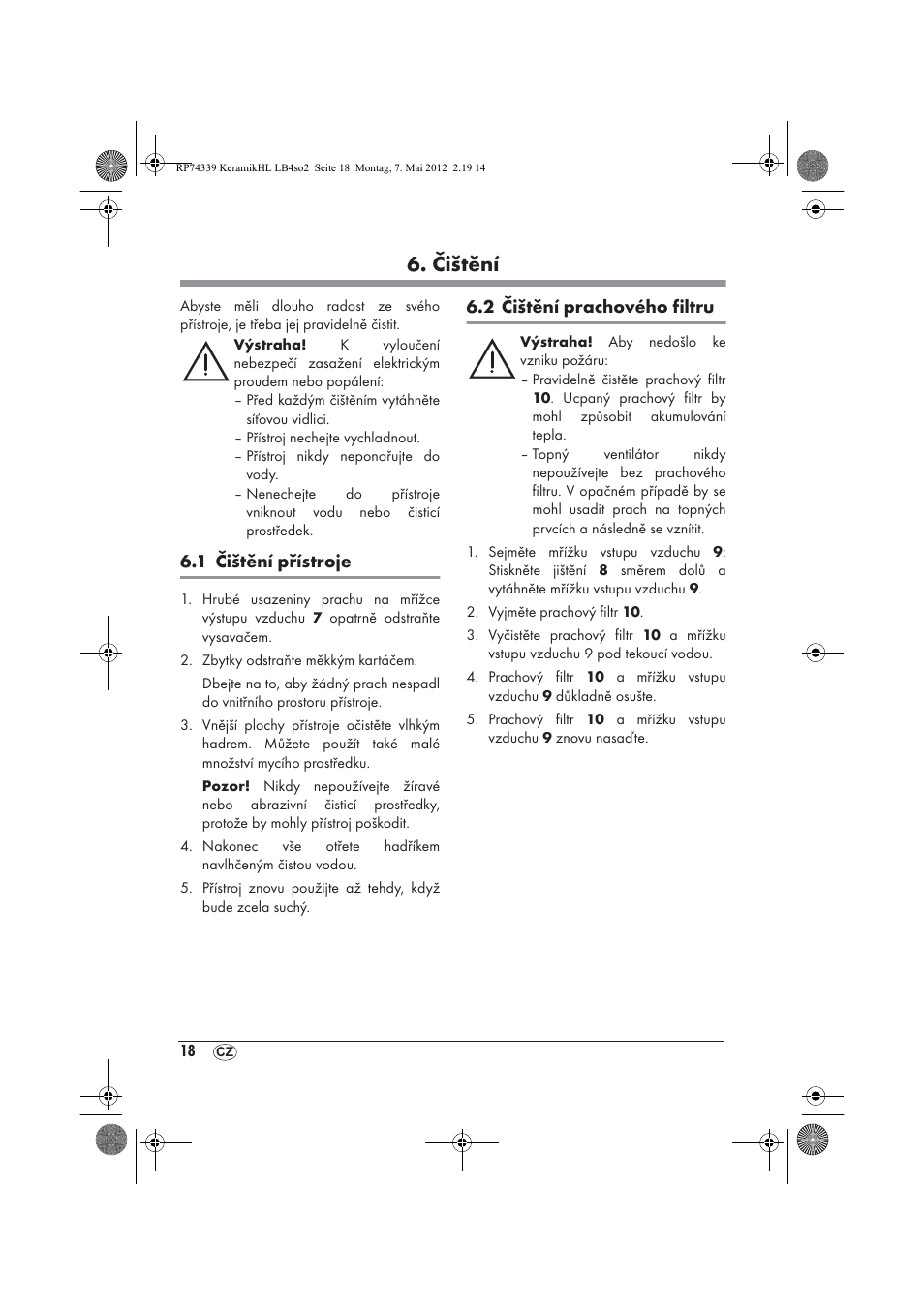 Čištění | Silvercrest SKHD 1800 A1 User Manual | Page 20 / 46
