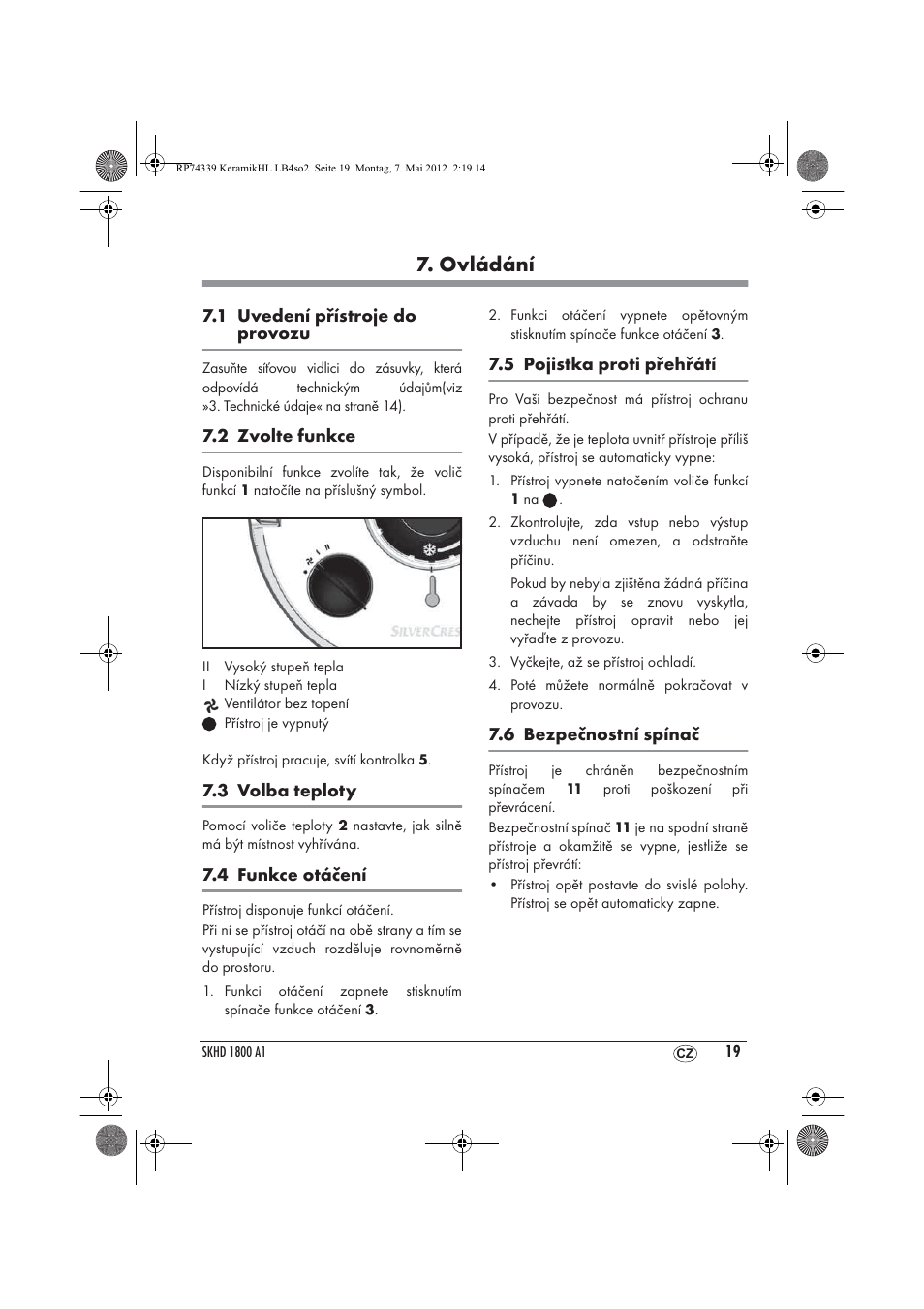 Ovládání | Silvercrest SKHD 1800 A1 User Manual | Page 21 / 46