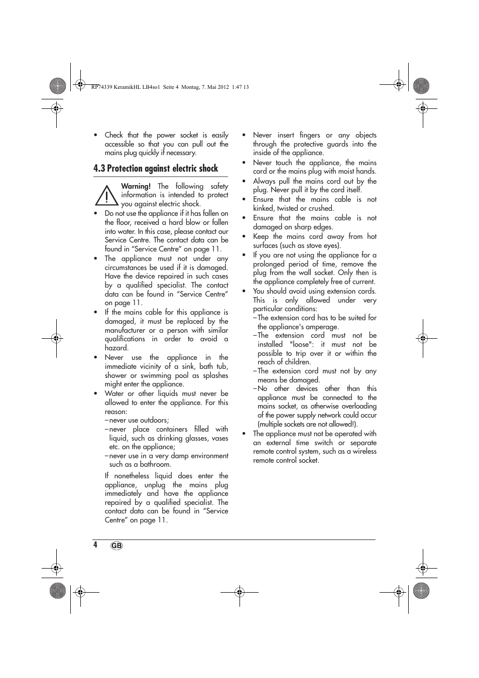 3 protection against electric shock | Silvercrest SKHD 1800 A1 User Manual | Page 6 / 58