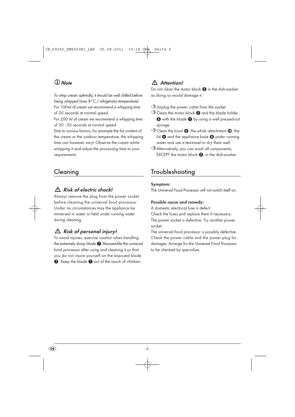 Cleaning, Troubleshooting | Silvercrest SMZ 260 B1 User Manual | Page 8 / 17