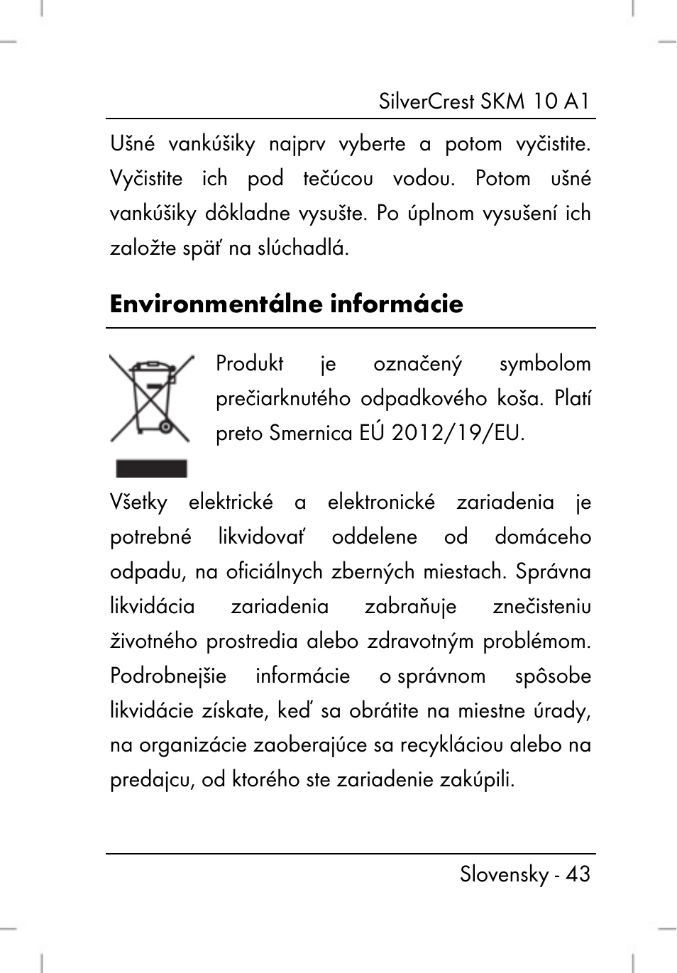 Environmentálne informácie | Silvercrest SKM 10 A1 User Manual | Page 45 / 64