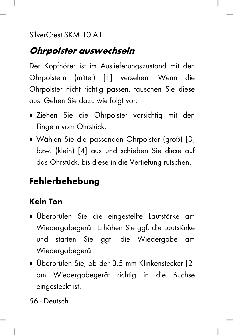 Ohrpolster auswechseln | Silvercrest SKM 10 A1 User Manual | Page 58 / 64