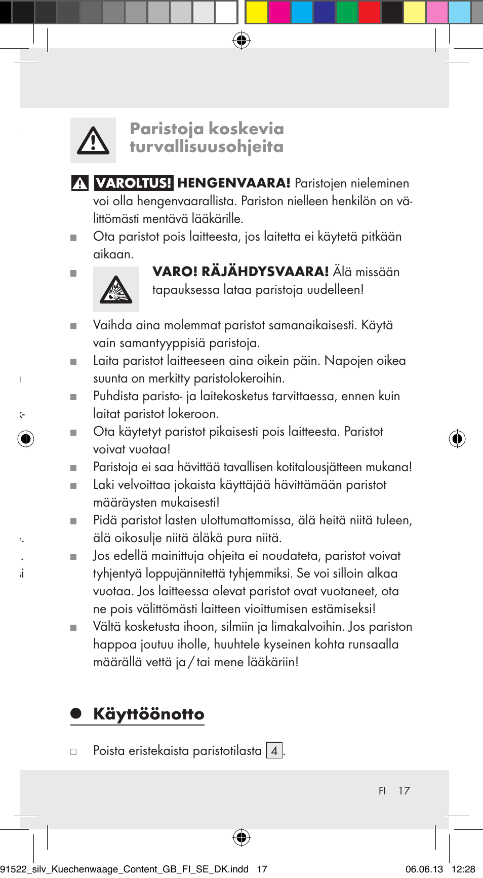 Paristoja koskevia turvallisuusohjeita, Käyttöönotto | Silvercrest Z31622A/ Z31622B/ Z31622C User Manual | Page 17 / 70