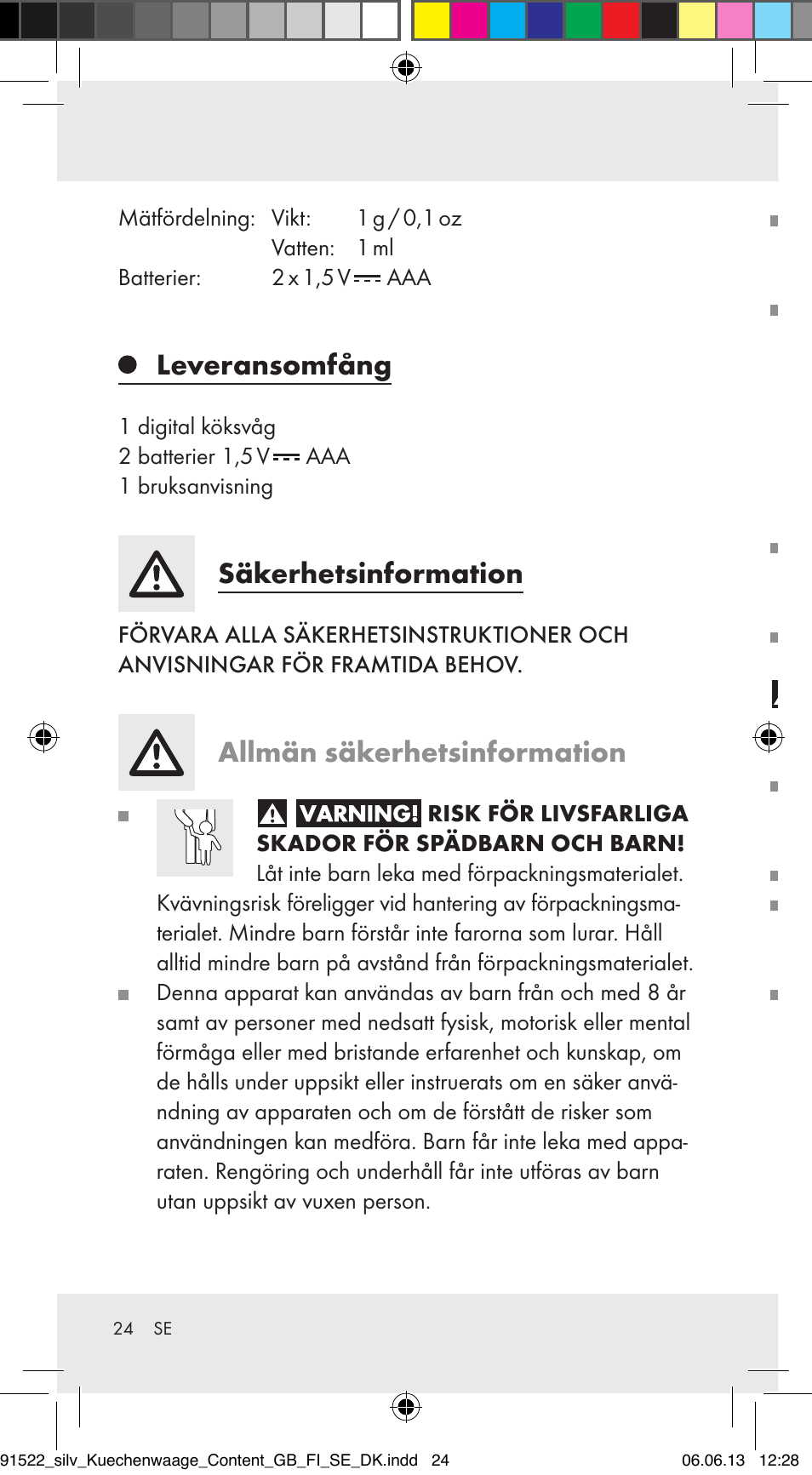 Leveransomfång, Säkerhetsinformation, Allmän säkerhetsinformation | Silvercrest Z31622A/ Z31622B/ Z31622C User Manual | Page 24 / 70