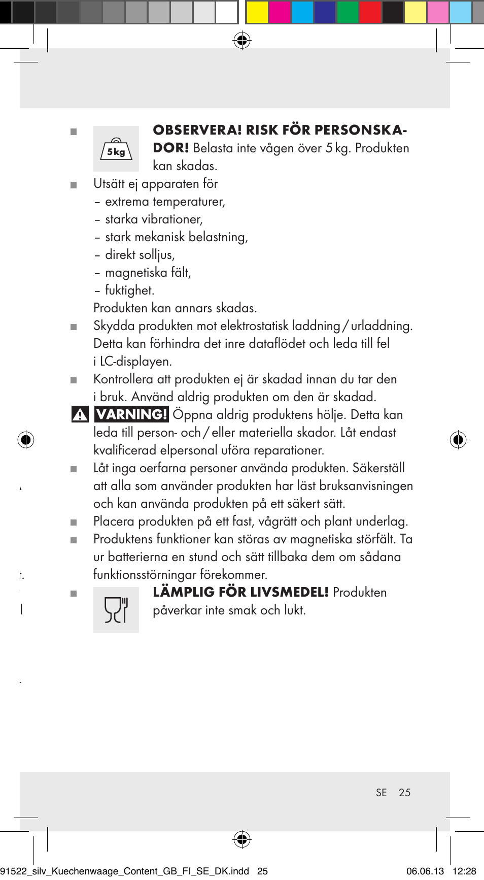 Leveransomfång, Säkerhetsinformation, Allmän säkerhetsinformation | Silvercrest Z31622A/ Z31622B/ Z31622C User Manual | Page 25 / 70