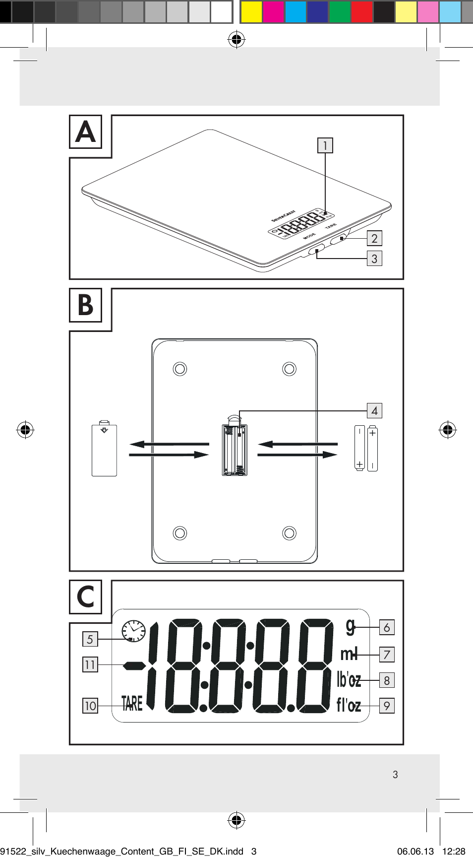 Lb oz, Tare | Silvercrest Z31622A/ Z31622B/ Z31622C User Manual | Page 3 / 70
