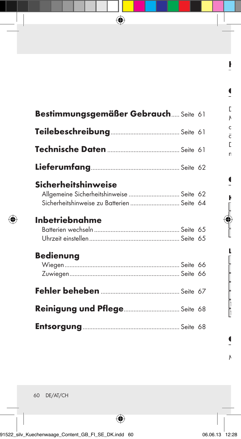 Bestimmungsgemäßer gebrauch, Teilebeschreibung, Technische daten | Lieferumfang, Sicherheitshinweise, Inbetriebnahme, Bedienung, Fehler beheben, Reinigung und pflege, Entsorgung | Silvercrest Z31622A/ Z31622B/ Z31622C User Manual | Page 60 / 70
