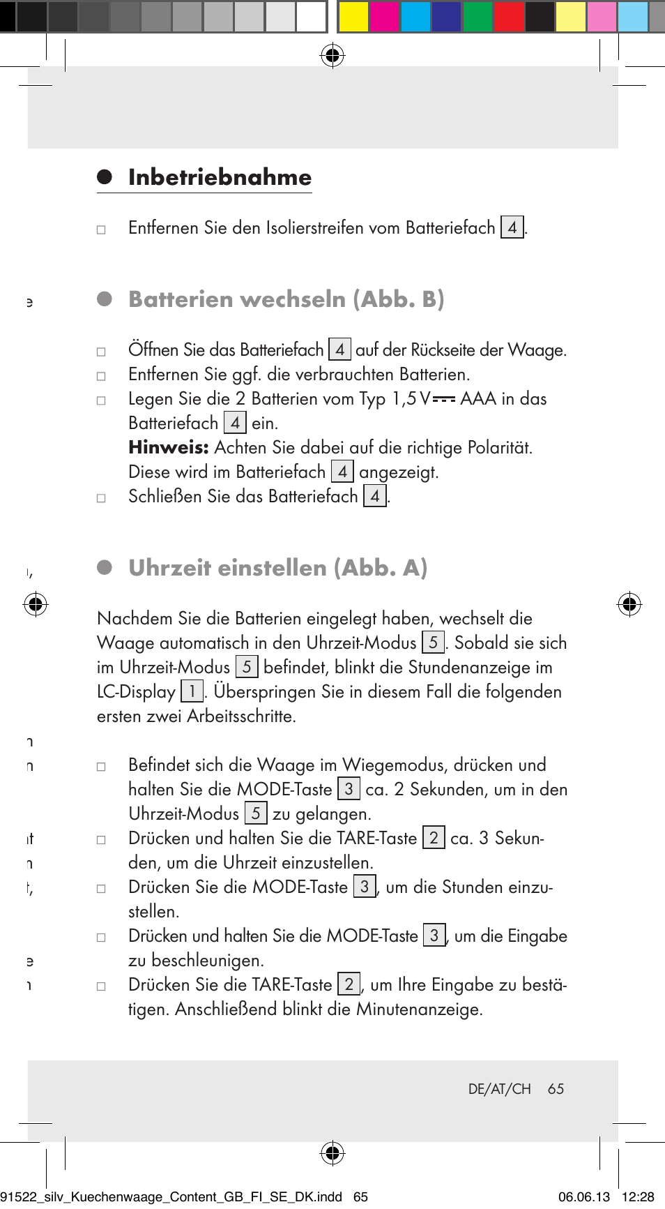 Sicherheitshinweise zu batterien, Inbetriebnahme, Batterien wechseln (abb. b) | Uhrzeit einstellen (abb. a) | Silvercrest Z31622A/ Z31622B/ Z31622C User Manual | Page 65 / 70