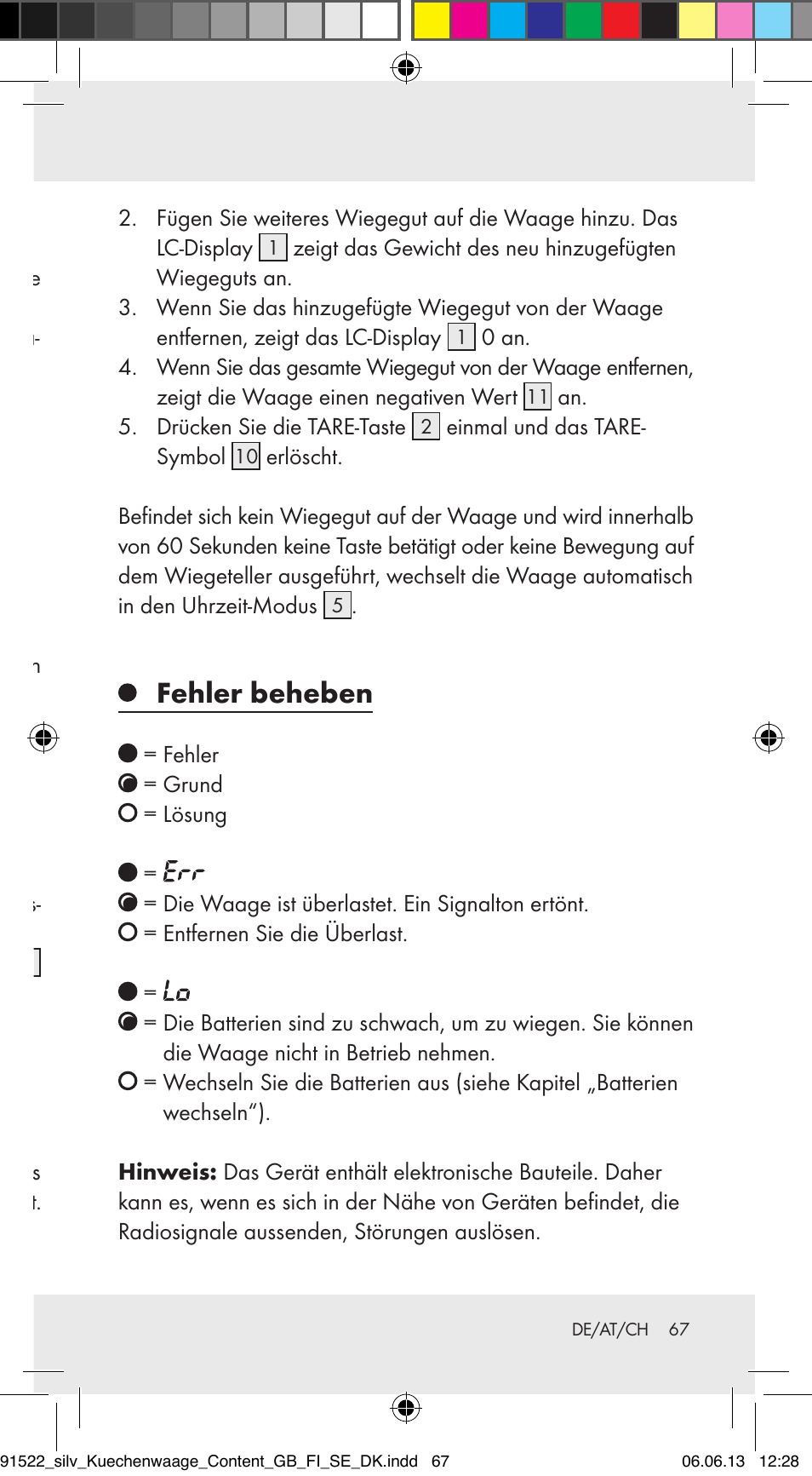 Bedienung wiegen (abb. a), Zuwiegen (abb. a), Fehler beheben | Silvercrest Z31622A/ Z31622B/ Z31622C User Manual | Page 67 / 70