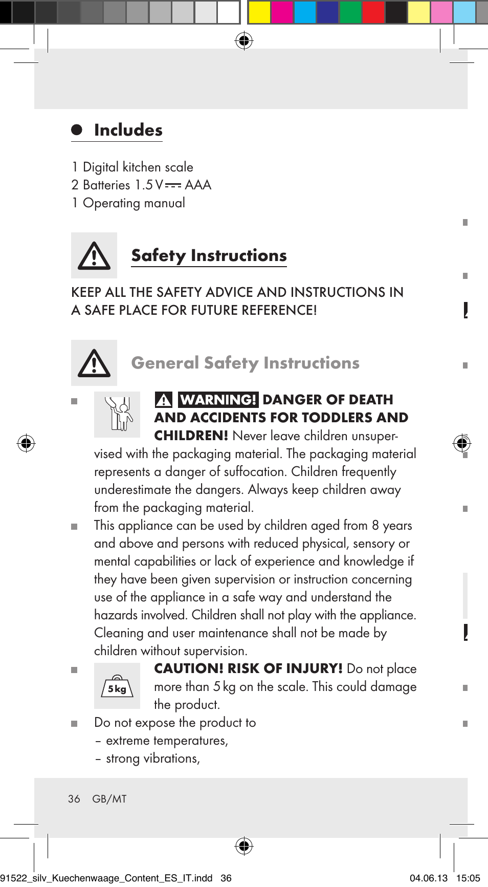 Includes, Safety instructions, General safety instructions | Safety instructions for batteries | Silvercrest Z31622A/ Z31622B/ Z31622C User Manual | Page 36 / 53