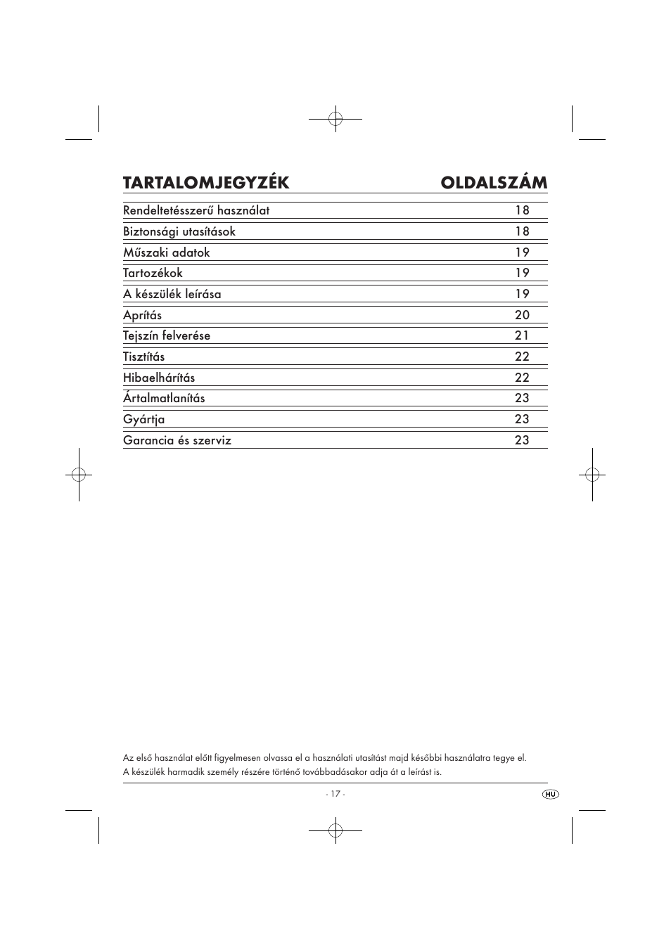 Tartalomjegyzék oldalszám | Silvercrest SMZ 260 B1 User Manual | Page 19 / 57