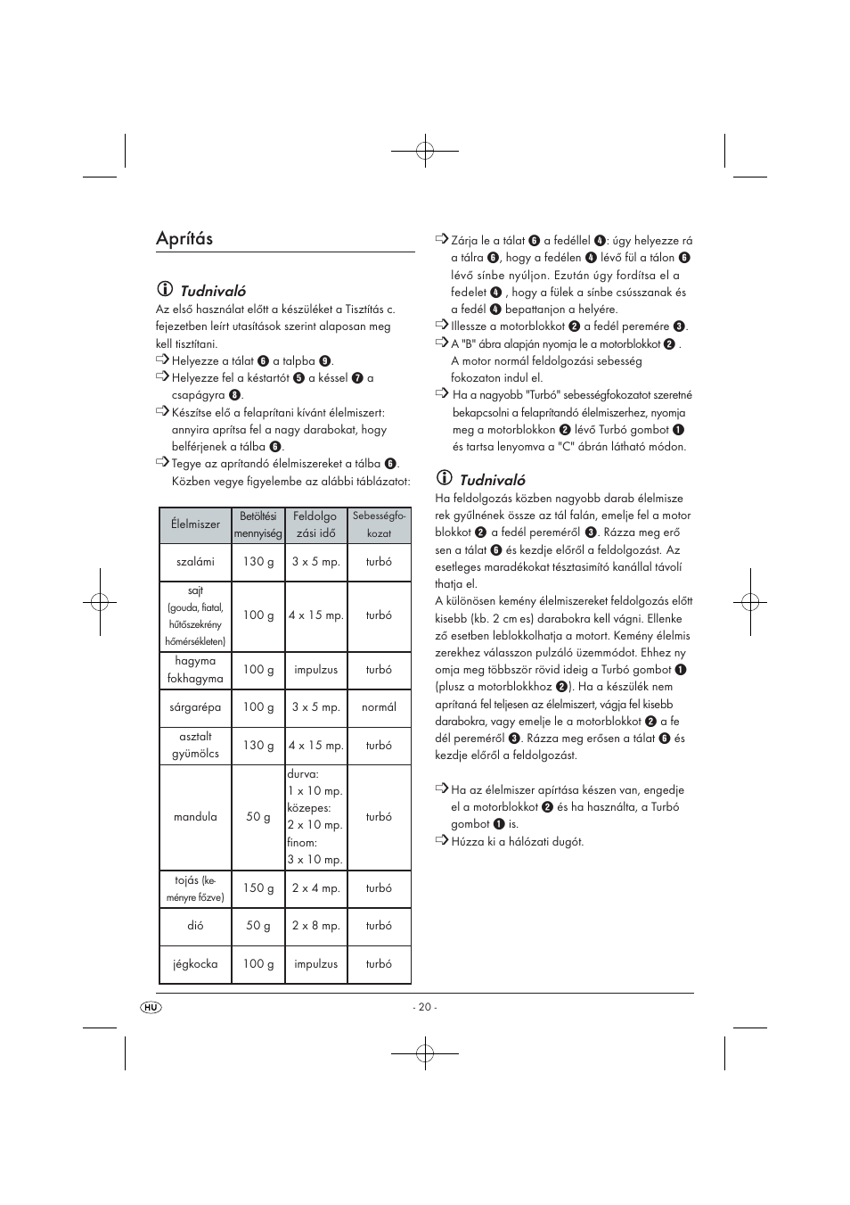 Aprítás, Tudnivaló | Silvercrest SMZ 260 B1 User Manual | Page 22 / 57