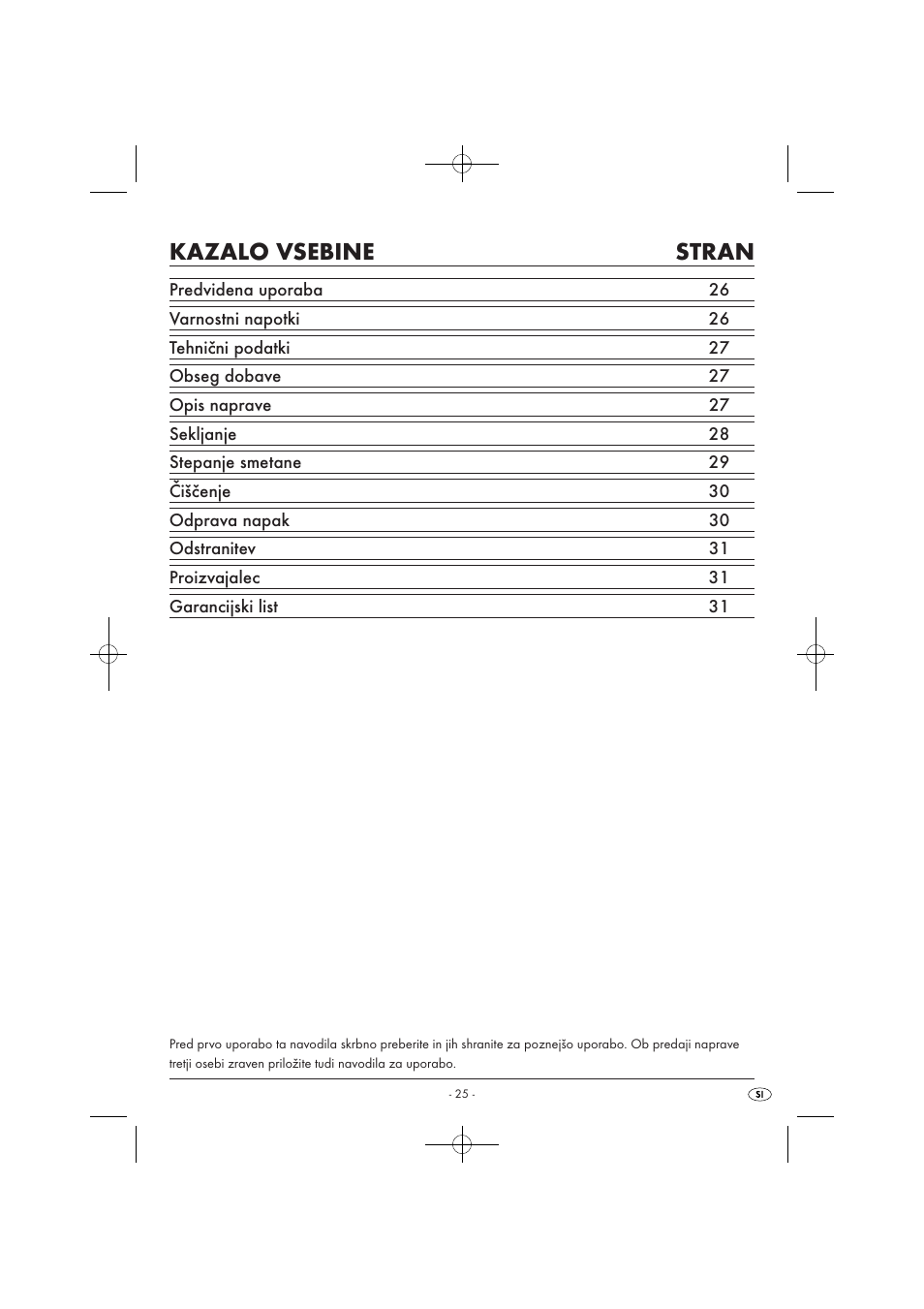 Kazalo vsebine stran | Silvercrest SMZ 260 B1 User Manual | Page 27 / 57