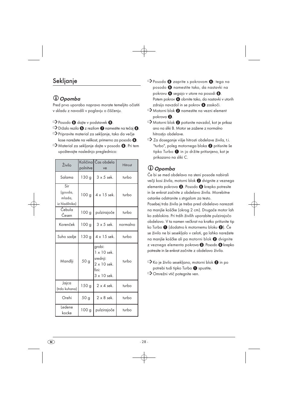 Sekljanje, Opomba | Silvercrest SMZ 260 B1 User Manual | Page 30 / 57